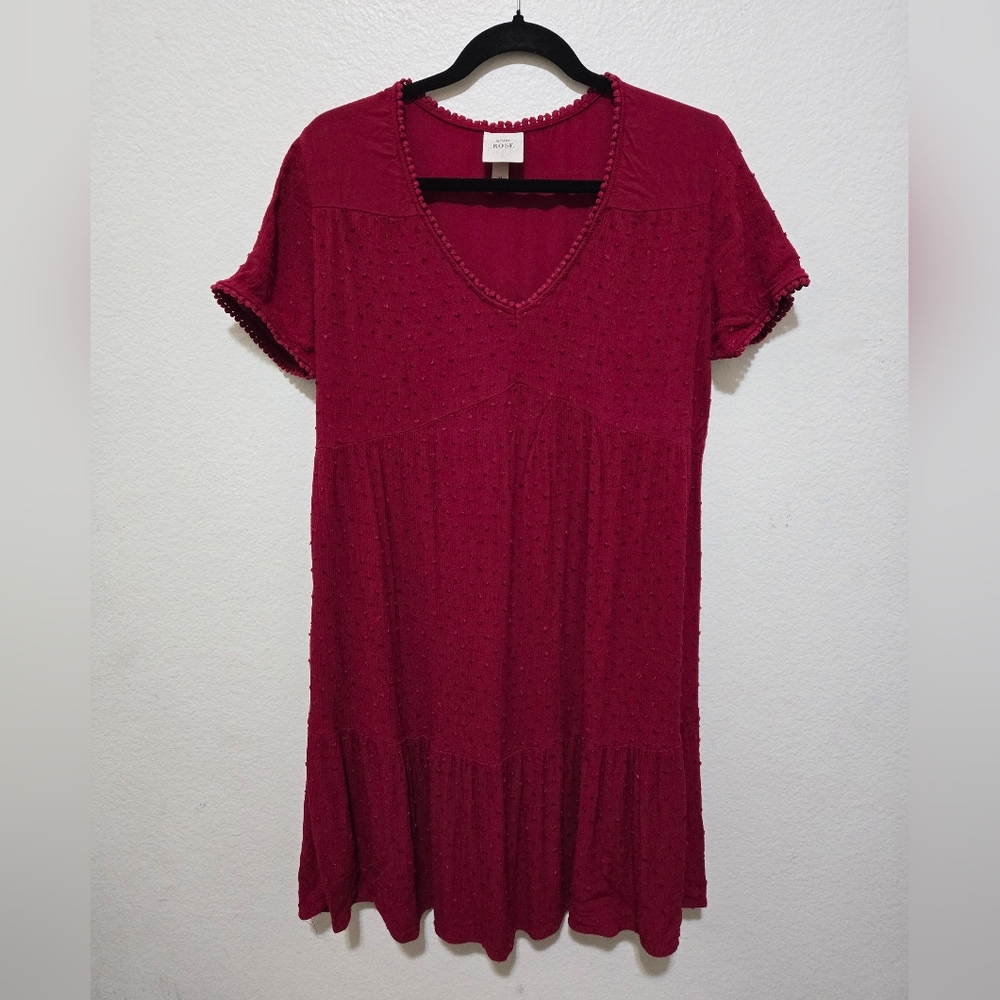 KNOX ROSE Burgundy Short Sleeve Dress with Swiss Dots Size Medium - Picture 6 of 12